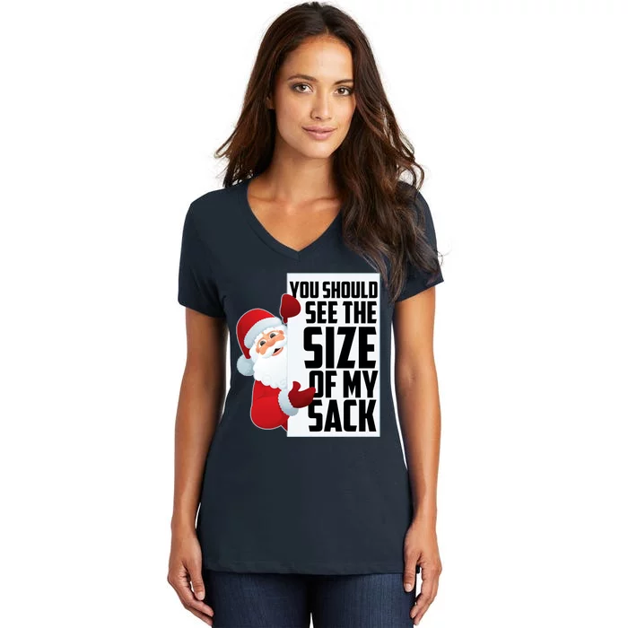 You Should See The Size Of My Sack Funny Santa Claus Women's V-Neck T-Shirt