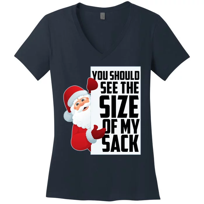 You Should See The Size Of My Sack Funny Santa Claus Women's V-Neck T-Shirt