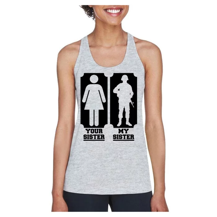 Your Sister Vs My Sister Is The The Military Women's Racerback Tank