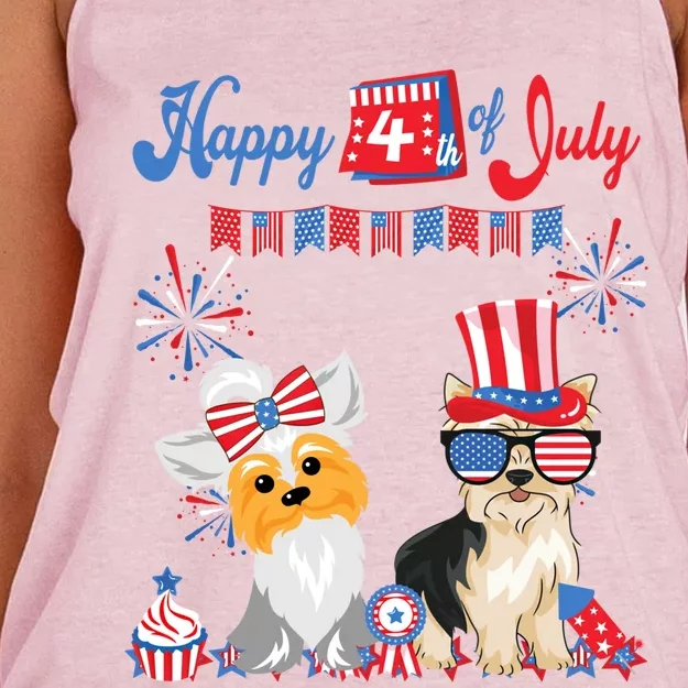 Yorkshire Terrier 4th Of July Yorkie Independence Day Gift Women's Knotted Racerback Tank