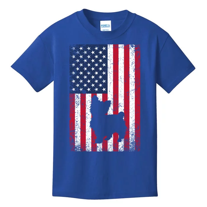 Yorkshire Terrier America Flag Patriot Veteran July 4 Gift Kids T-Shirt