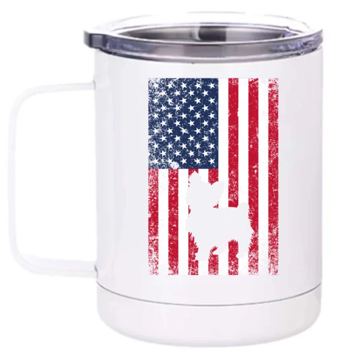 Yorkshire Terrier America Flag Patriot Veteran July 4 Gift Front & Back 12oz Stainless Steel Tumbler Cup