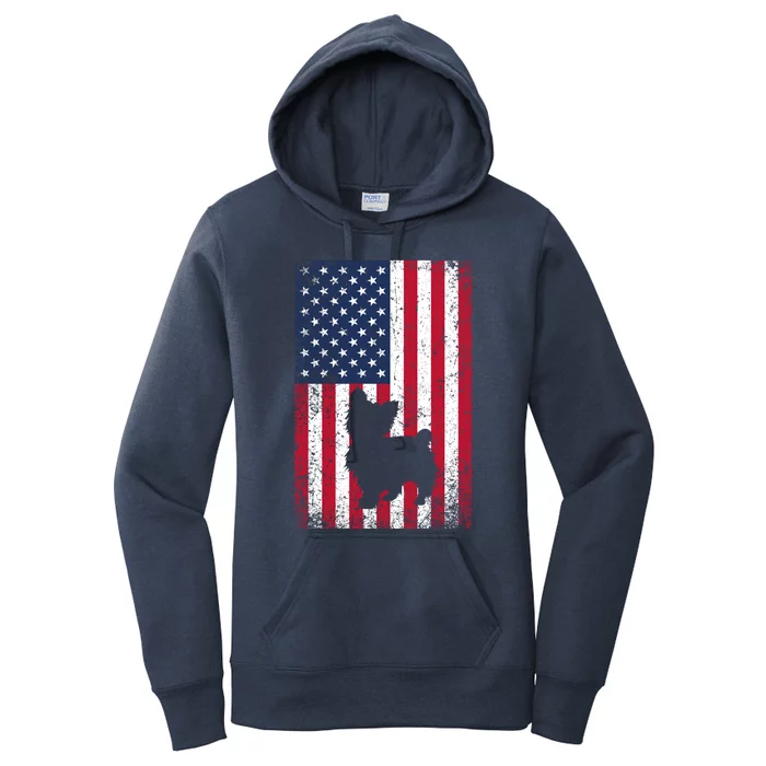 Yorkshire Terrier America Flag Patriot Veteran July 4 Gift Women's Pullover Hoodie