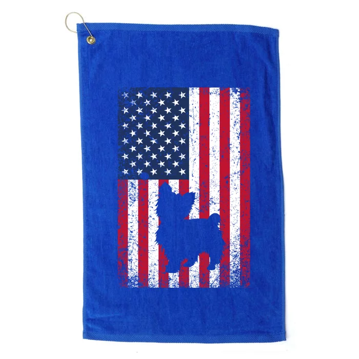 Yorkshire Terrier America Flag Patriot Veteran July 4 Gift Platinum Collection Golf Towel