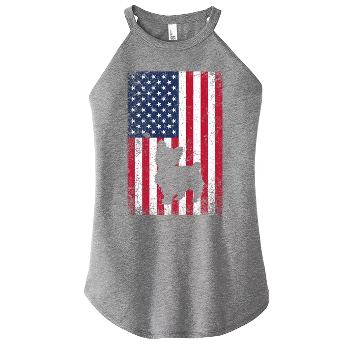 Yorkshire Terrier America Flag Patriot Veteran July 4 Gift Women’s Perfect Tri Rocker Tank