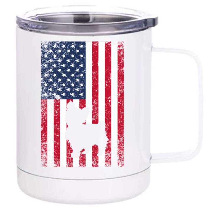 Yorkshire Terrier America Flag Patriot Veteran July 4 Gift Front & Back 12oz Stainless Steel Tumbler Cup