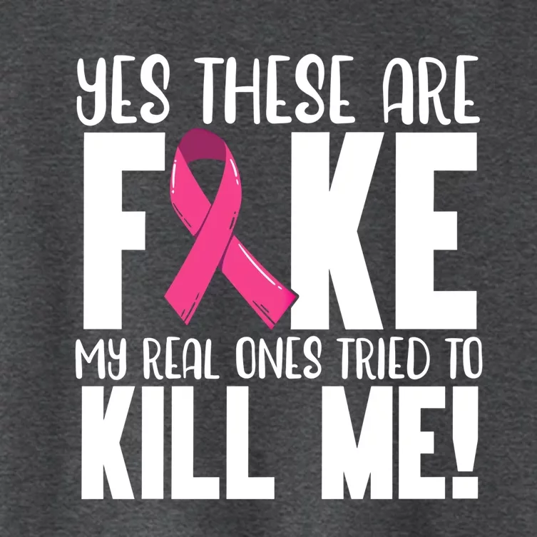 Yes These Are Fake Breast Cancer Awareness Month Pink Ribbon Gift Women's Crop Top Tee