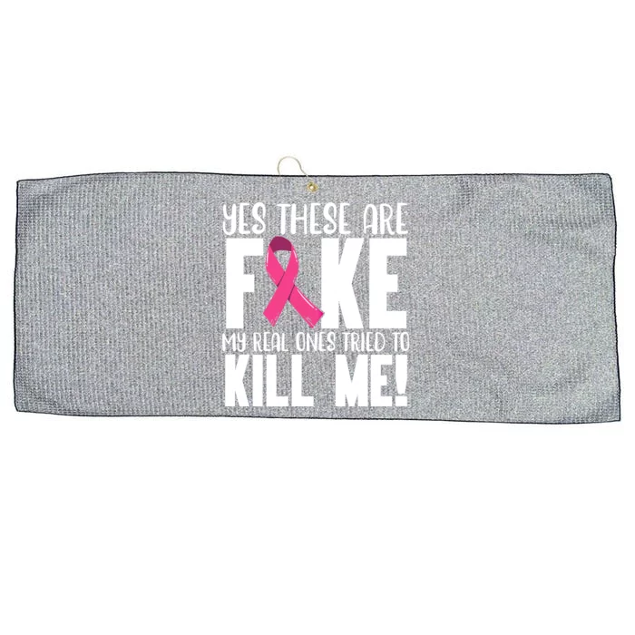 Yes These Are Fake Breast Cancer Awareness Month Pink Ribbon Gift Large Microfiber Waffle Golf Towel