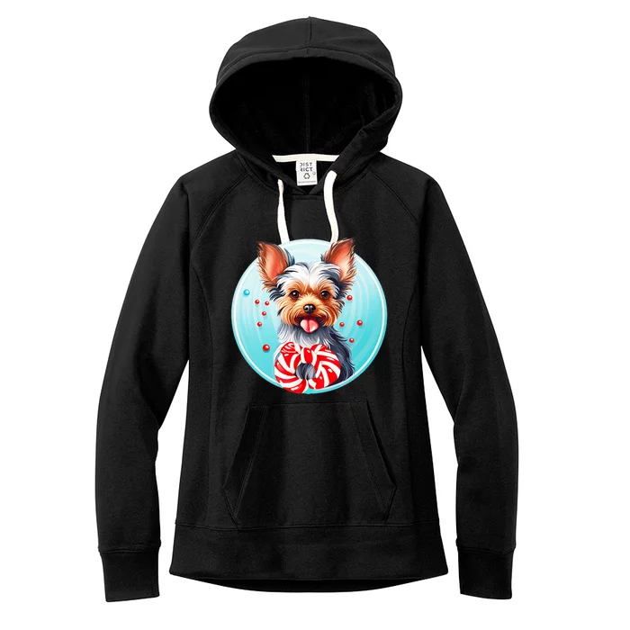 Yorkshire Terrier Christmas Holiday Adorable Puppy Dog Pet Gift Women's Fleece Hoodie