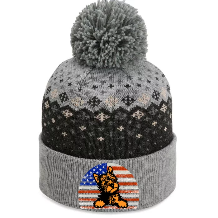 Yorkshire Terrier Dog American Flag Yorkie Dad And Mom Gift The Baniff Cuffed Pom Beanie