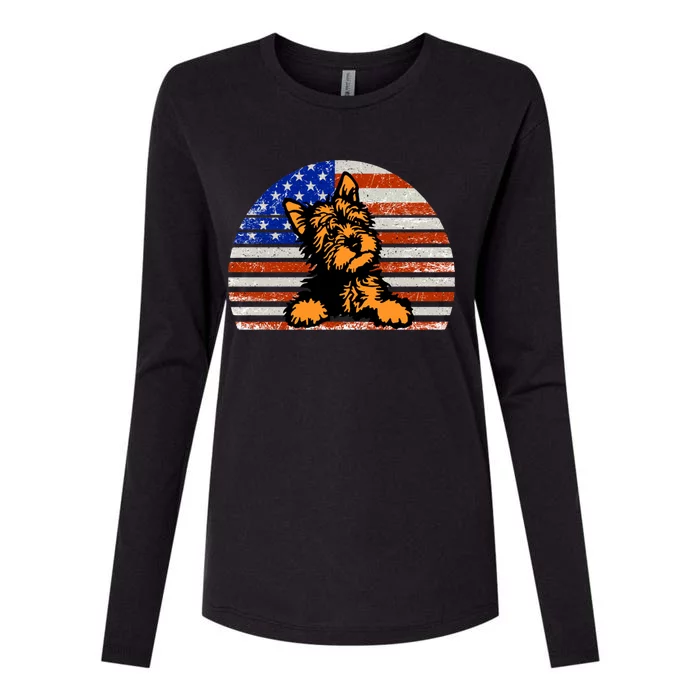 Yorkshire Terrier Dog American Flag Yorkie Dad And Mom Gift Womens Cotton Relaxed Long Sleeve T-Shirt