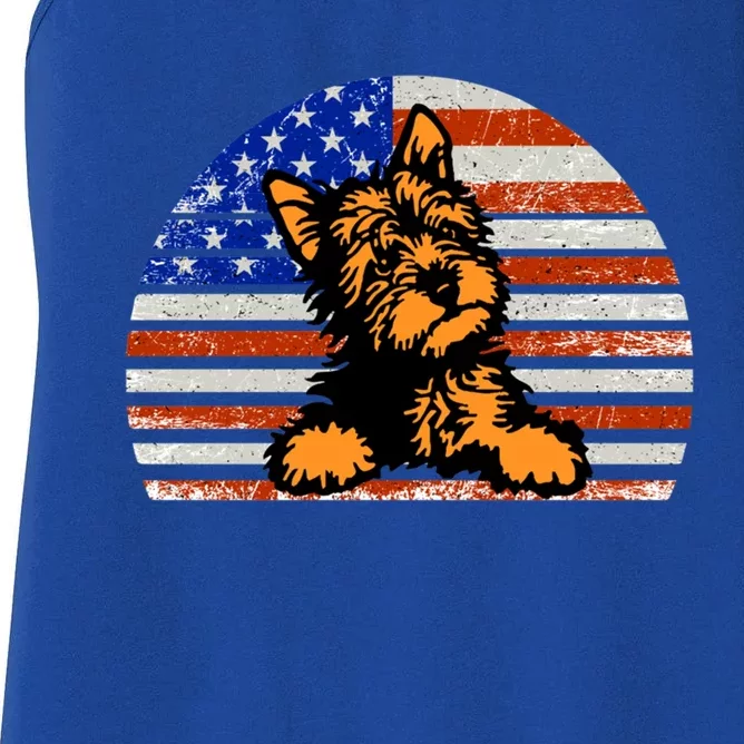 Yorkshire Terrier Dog American Flag Yorkie Dad And Mom Gift Women's Racerback Tank