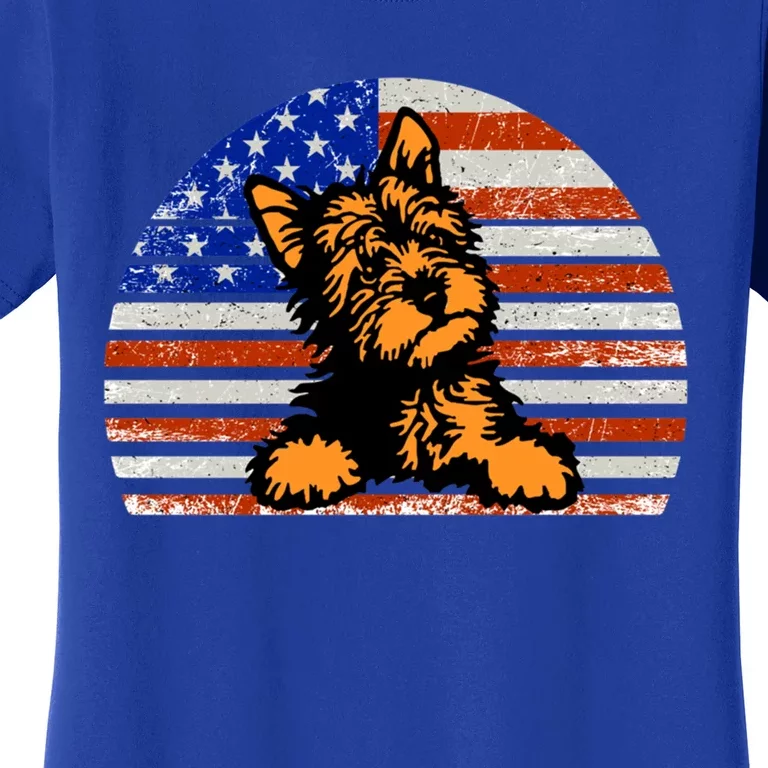 Yorkshire Terrier Dog American Flag Yorkie Dad And Mom Gift Women's T-Shirt