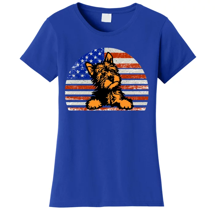 Yorkshire Terrier Dog American Flag Yorkie Dad And Mom Gift Women's T-Shirt