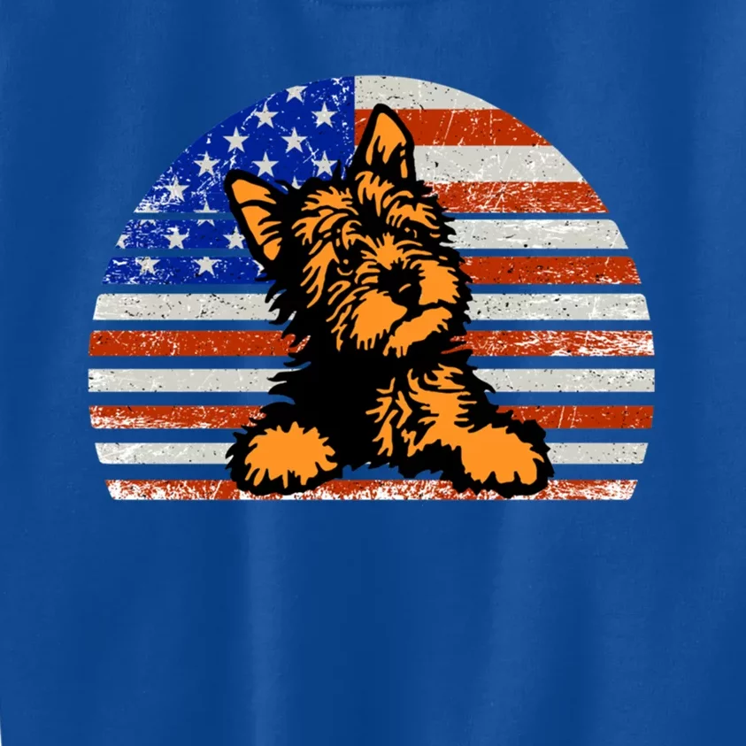 Yorkshire Terrier Dog American Flag Yorkie Dad And Mom Gift Kids Sweatshirt