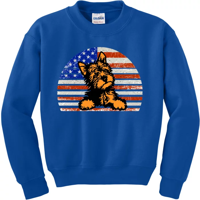 Yorkshire Terrier Dog American Flag Yorkie Dad And Mom Gift Kids Sweatshirt