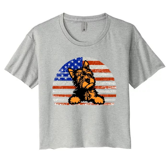 Yorkshire Terrier Dog American Flag Yorkie Dad And Mom Gift Women's Crop Top Tee