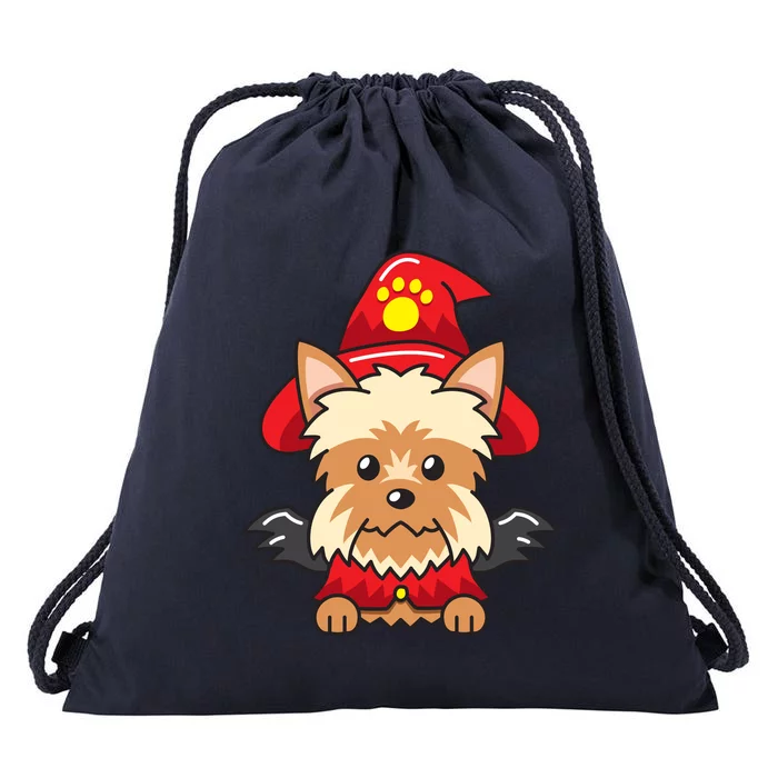 Yorkshire Terrier Dog With Halloween Costume Drawstring Bag