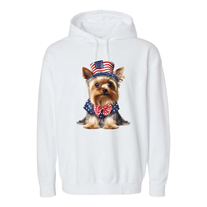 Yorkshire Terrier Dog Cute Yorkshire Terrier USA Flag Yorkie Garment-Dyed Fleece Hoodie