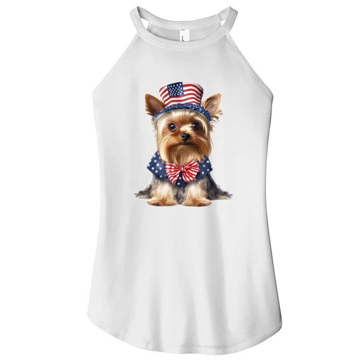 Yorkshire Terrier Dog Cute Yorkshire Terrier USA Flag Yorkie Women’s Perfect Tri Rocker Tank