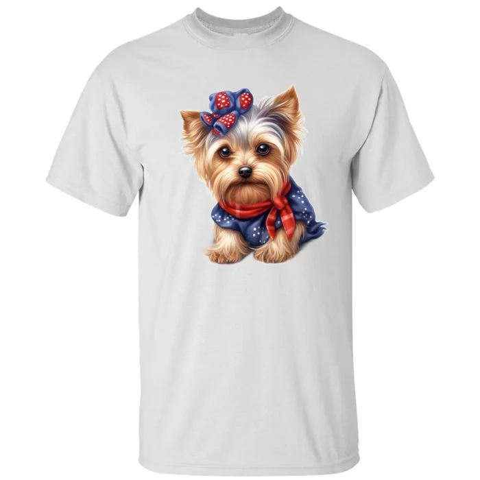 Yorkshire Terrier Dog Cute Yorkshire Terrier Puppy USA Flag Yorkie Tall T-Shirt