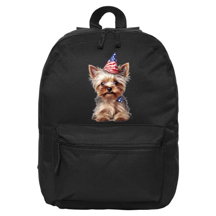 Yorkshire Terrier Dog Cute Yorkshire Terrier Puppy USA Flag Yorkie 16 in Basic Backpack