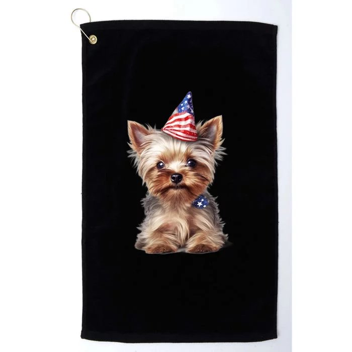 Yorkshire Terrier Dog Cute Yorkshire Terrier Puppy USA Flag Yorkie Platinum Collection Golf Towel