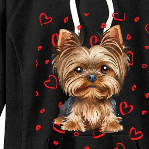 Yorkshire Terrier Dog Hearts Valentines Day Gift Women's Fleece Hoodie