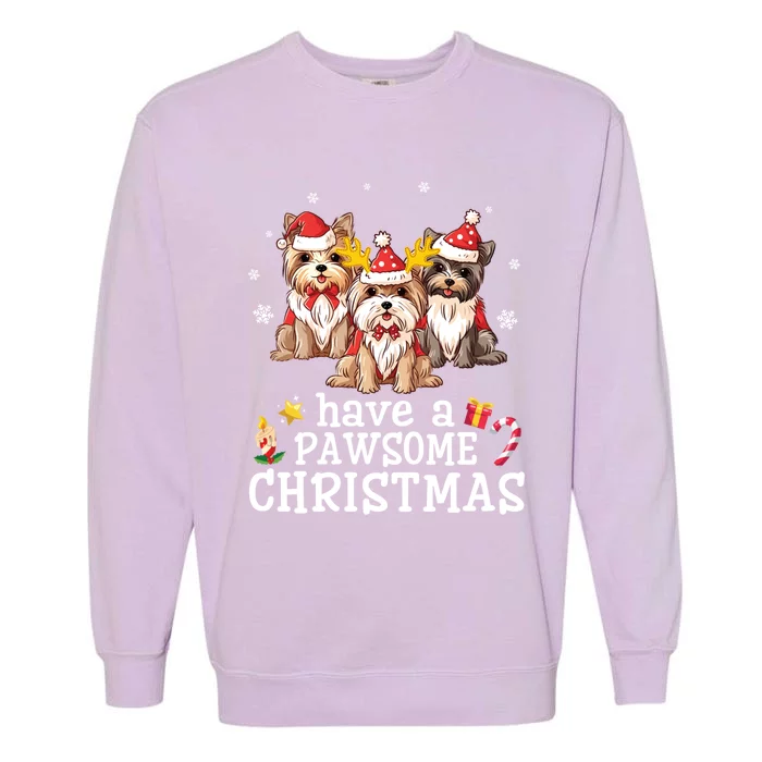 Yorkshire Terrier Dogs Merry Day Have A Pawsome Christmas Funny Gift Garment-Dyed Sweatshirt