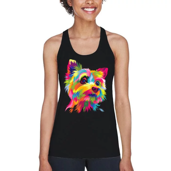 Yorkshire Terrier Funny Yorkie Pop Art Popart Dog Gift Women's Racerback Tank