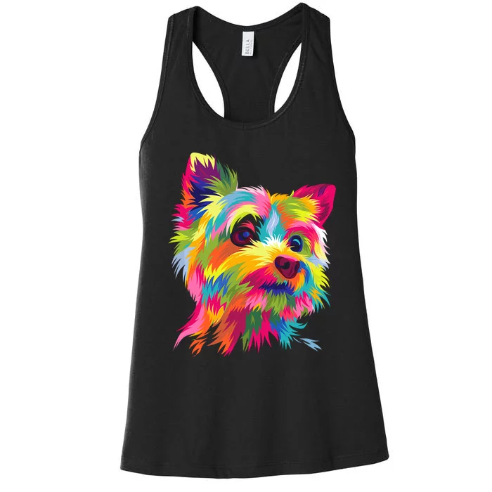 Yorkshire Terrier Funny Yorkie Pop Art Popart Dog Gift Women's Racerback Tank