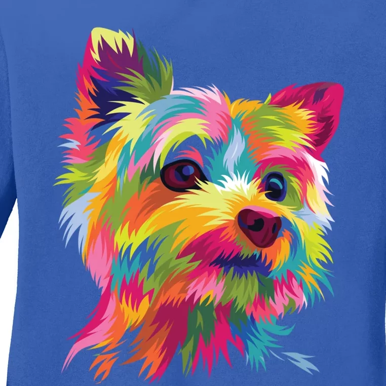 Yorkshire Terrier Funny Yorkie Pop Art Popart Dog Gift Ladies Long Sleeve Shirt