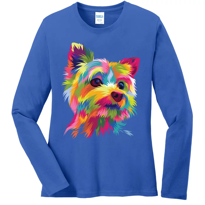 Yorkshire Terrier Funny Yorkie Pop Art Popart Dog Gift Ladies Long Sleeve Shirt