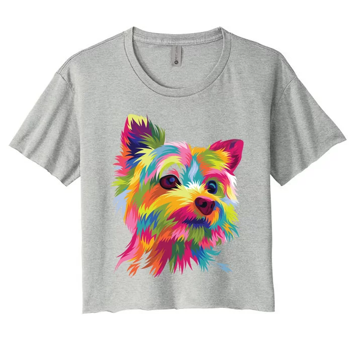 Yorkshire Terrier Funny Yorkie Pop Art Popart Dog Gift Women's Crop Top Tee