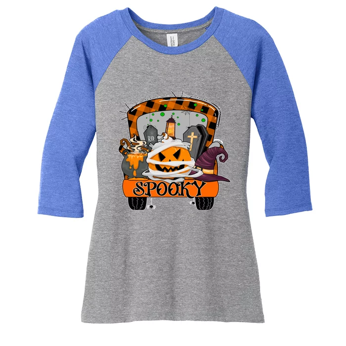 Y3wg Truck Gnomes Spooky Halloween Fall Pumpkin Autumn Gift Women's Tri-Blend 3/4-Sleeve Raglan Shirt