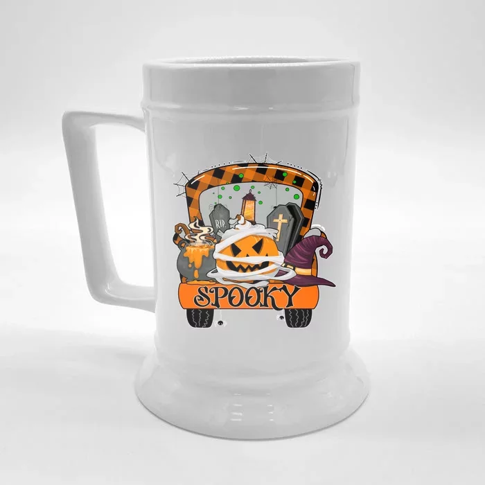 Y3wg Truck Gnomes Spooky Halloween Fall Pumpkin Autumn Gift Front & Back Beer Stein