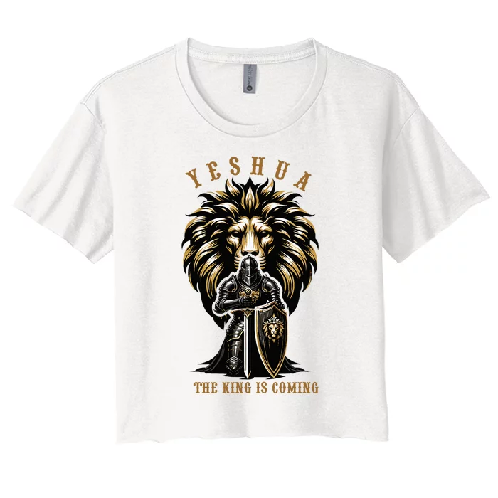 Yeshua The King Is Coming Jesus Christ Christian Verse Bible Women's Crop Top Tee