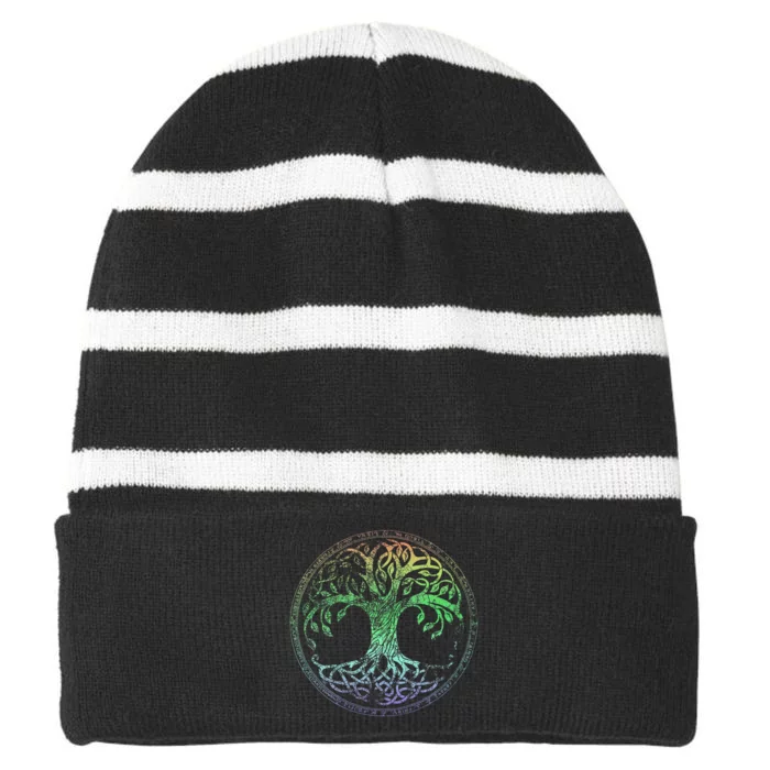 Yggdrasil Tree Of Life Norse Viking Celtic Symbol Striped Beanie with Solid Band