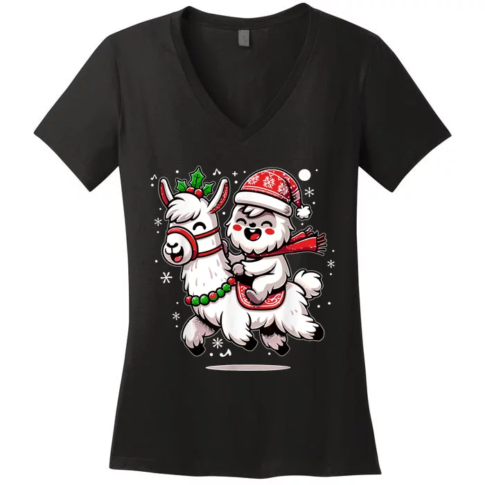 Yeti To Party With Cute Llama Christmas Pajama Xmas Women's V-Neck T-Shirt