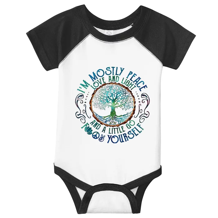 Yoga tree root color- I'm mostly Peace love & light Meditate Infant Baby Jersey Bodysuit