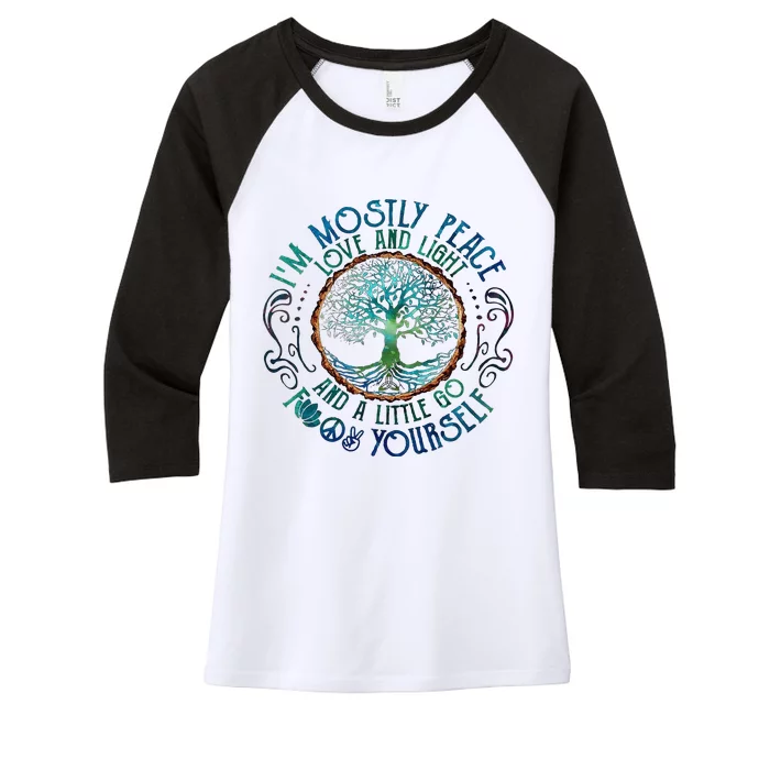 Yoga tree root color- I'm mostly Peace love & light Meditate Women's Tri-Blend 3/4-Sleeve Raglan Shirt