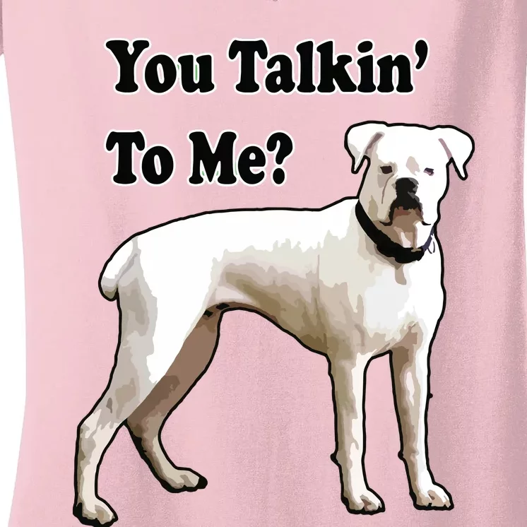 You Talkin To Me White Boxer Dog With Attitude Women's V-Neck T-Shirt