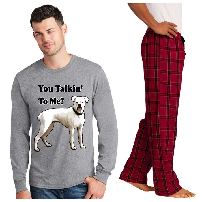 You Talkin To Me White Boxer Dog With Attitude Long Sleeve Pajama Set