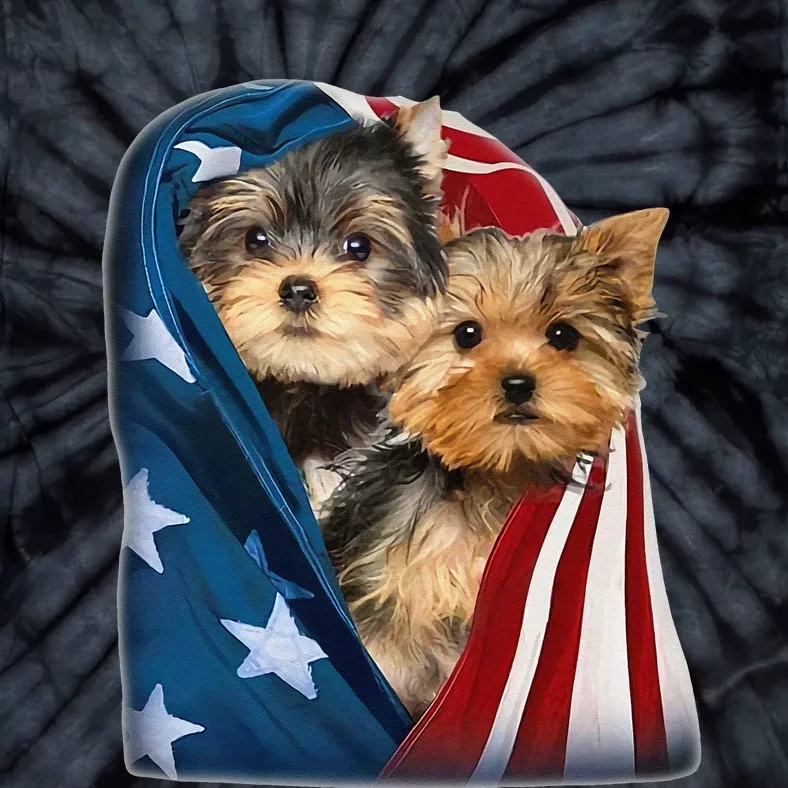 Yorkshire Terrier US Flag July 4th Patriotic Yorkie Puppies Tie-Dye T-Shirt