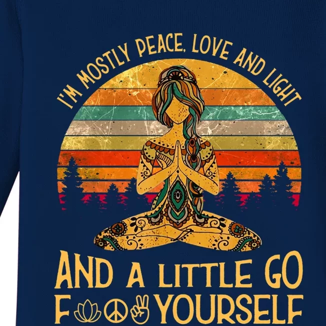 Yoga Tattoo Women I&X27;M Mostly Peace Love And Light Baby Long Sleeve Bodysuit