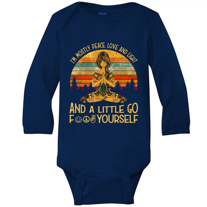 Yoga Tattoo Women I&X27;M Mostly Peace Love And Light Baby Long Sleeve Bodysuit