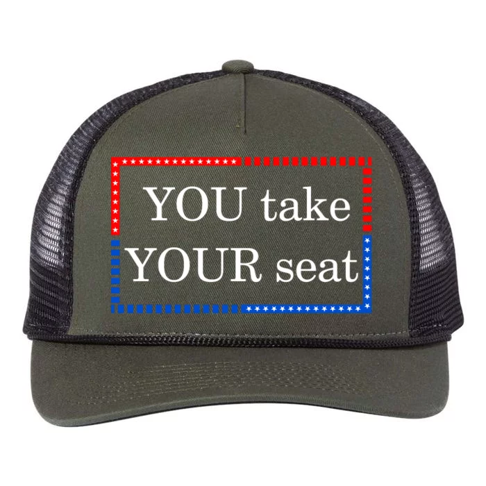 You Take Your Seat Anti Biden's Cue Cards Retro Rope Trucker Hat Cap