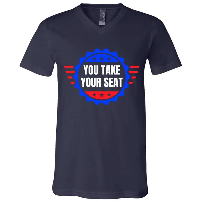 You Take Your Seat Anti Biden's Cue Cards USA Stars Stripes V-Neck T-Shirt