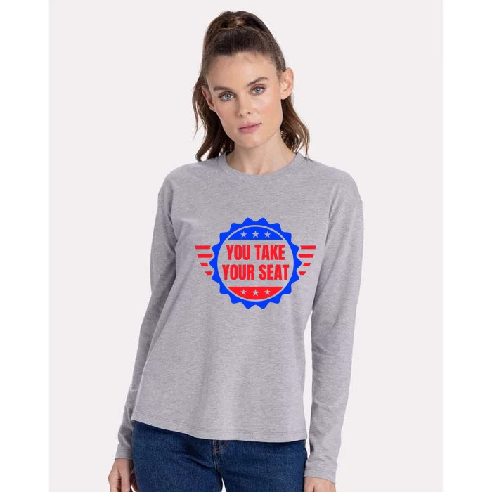 You Take Your Seat Anti Biden's Cue Cards USA Stars Stripes Womens Cotton Relaxed Long Sleeve T-Shirt