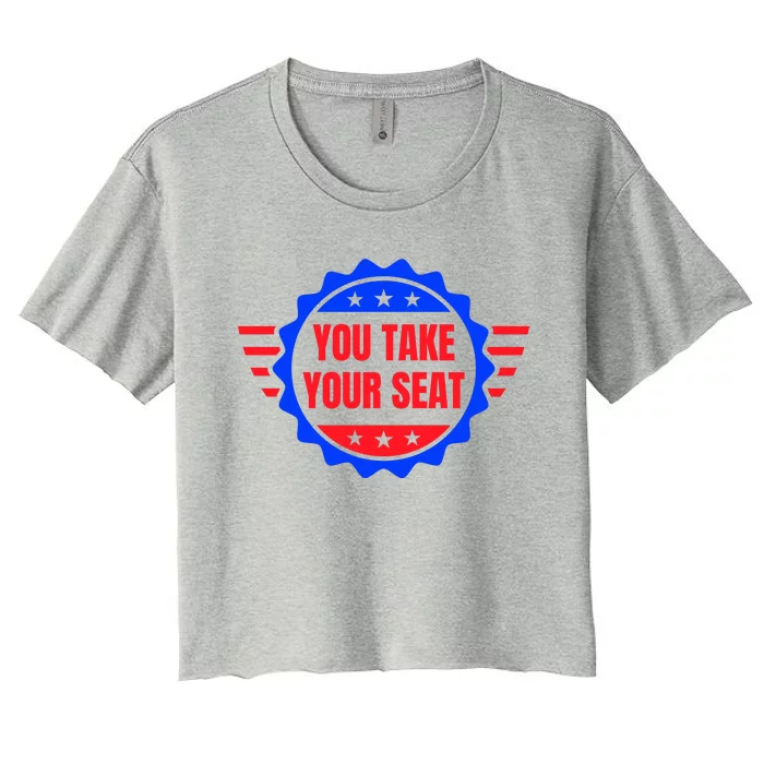 You Take Your Seat Anti Biden's Cue Cards USA Stars Stripes Women's Crop Top Tee